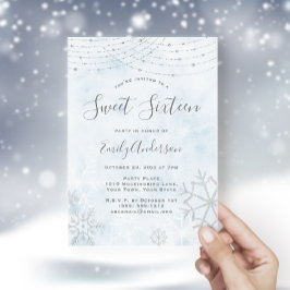 Convites Wonderland Blue Silver Snowflake Sweet 16