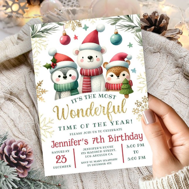 Convites Wonderland Boho Snow Animal 7 Birday (Criador carregado)