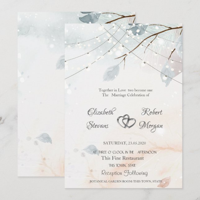 Convites Wonderland de inverno,Casamento com Ramo de Árvore (Frente/Verso)