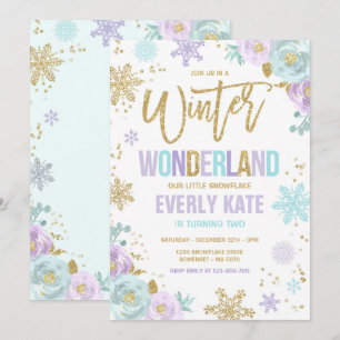 Convites Wonderland de inverno Floco de neve Dourado Roxo B