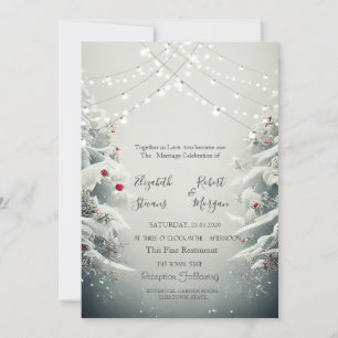 Convites Wonderland de inverno, String Lights Snow Wedding