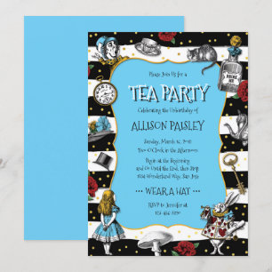 Convites Wonderland Tea Party Whimsic Blue