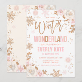 Convites Wonderland Winter Birthday Rosa Dourado E Rosa
