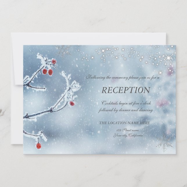 Convites Wonderland Winter Branches Blue Reception (Frente)