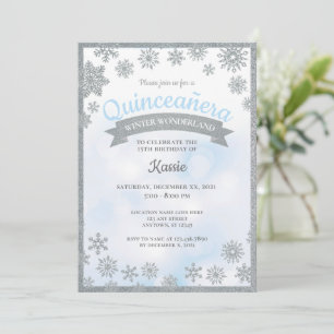 Convites Wonderland Winter Quinceañera 15 Birthday Silver