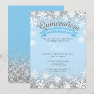 Convites Wonderland Winter Quinceañera 15 Birthday Silver