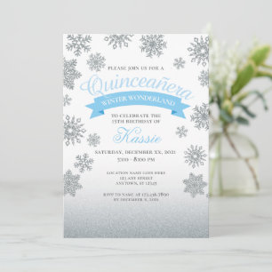 Convites Wonderland Winter Quinceañera 15 Birthday Silver