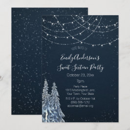 Convites Wonderland Winter Snowflake Blue Sweet 16