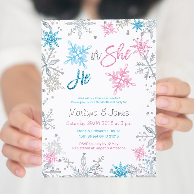 Convites Wonderland Winter Snowflake Gender Reveue Invite (Criador carregado)