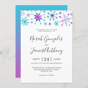 Convites Wonderland Winter Wedding Snowfalkes Colorful