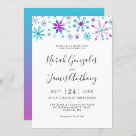 Convites Wonderland Winter Wedful Snowfalkes Colorful