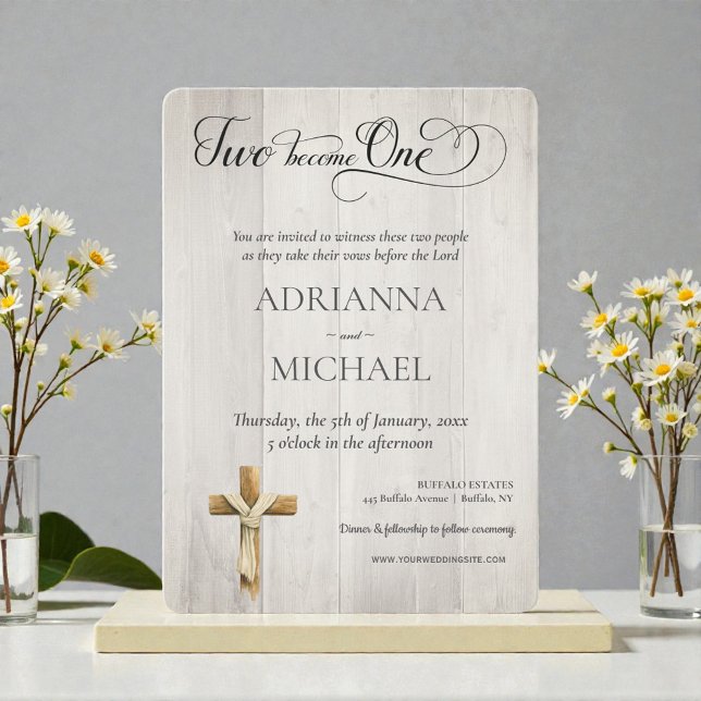 Convites Wood Christian Two Become One (Criador carregado)