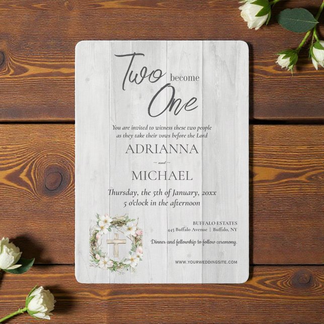 Convites Wood Christian Two Become One Wedding (Criador carregado)