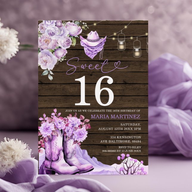 Convites Wood Purple Wood Sweet 16 Aniversário (Criador carregado)