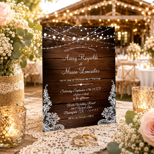 Convites Wood Rustic e String Lights Casamento