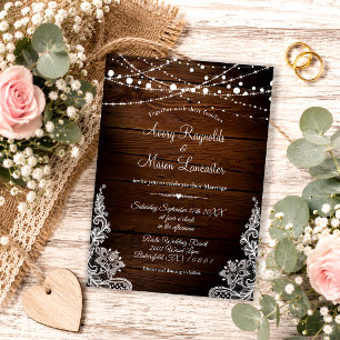 Convites Wood Rustic e String Lights Casamento