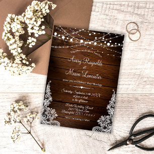 Convites Wood Rustic e String Lights Casamento