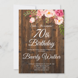 Convites Wood Surprise 70 Birthday Rustic Floral