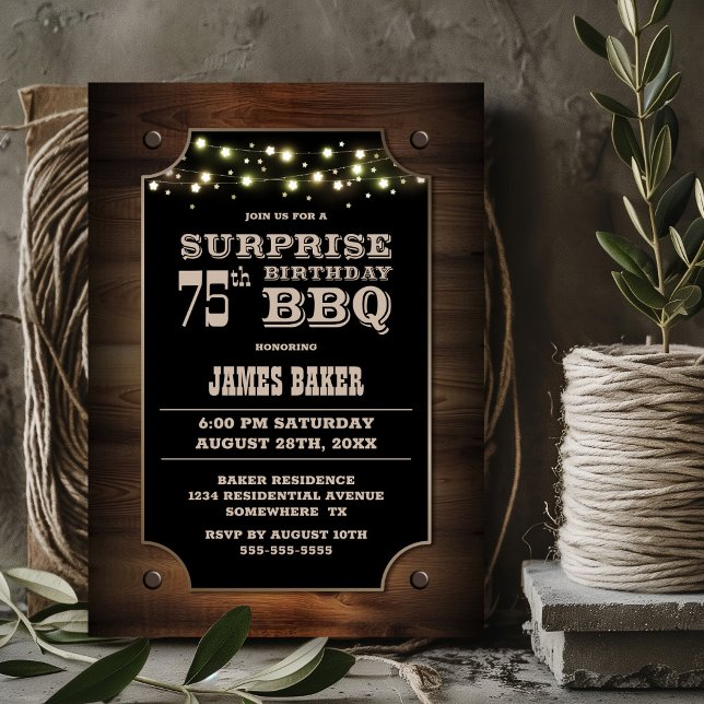 Convites Wood Surprise 75º CHURRASCO de aniversário (Criador carregado)