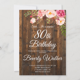 Convites Wood Surprise 80 Birthday Rustic Floral