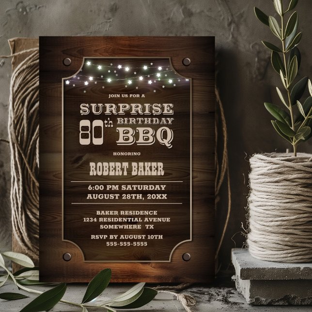 Convites Wood Surprise 80th Birthday BBQ (Criador carregado)