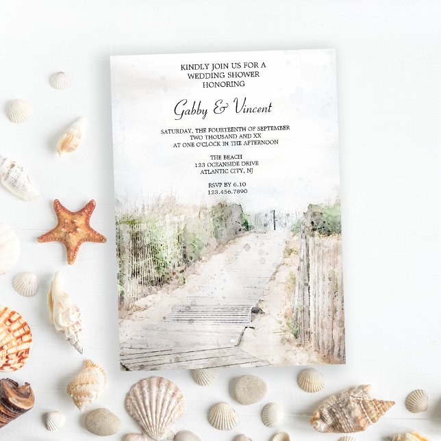 Convites Wooden Boardwalk para o Chá de Casamento de Praia (Perfect inspo for a destination beach wedding shower event.)