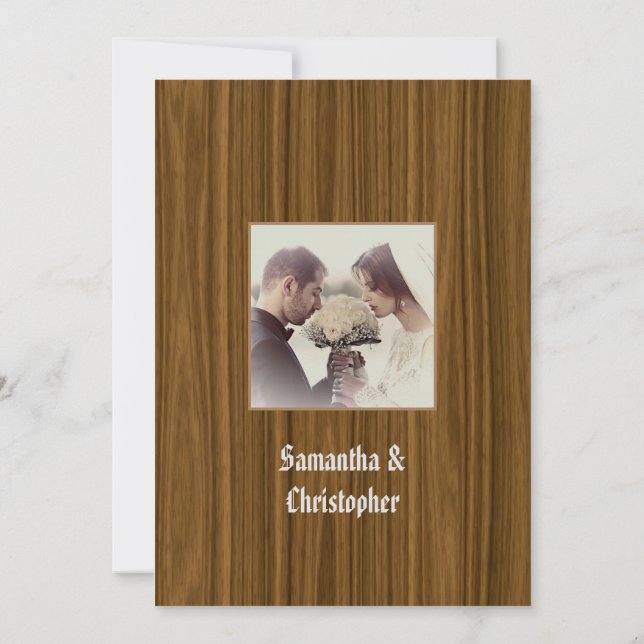 Convites Woodgrain wedding photo invitation (Verso)