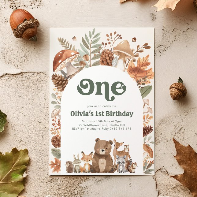 Convites Woodland 1st Birthday Wild One Forest Animals (Woodland 1st Birthday Invitation)