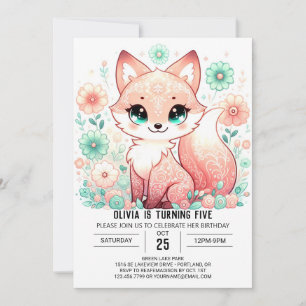 Convites Woodland Adorable Fox Digital Birday