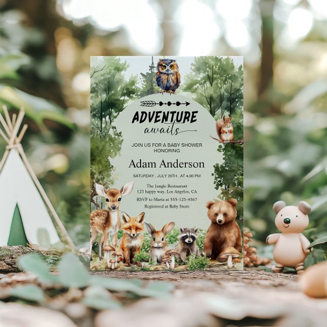 Convites Woodland Adventure Awaits Baby Shower  (Criador carregado)