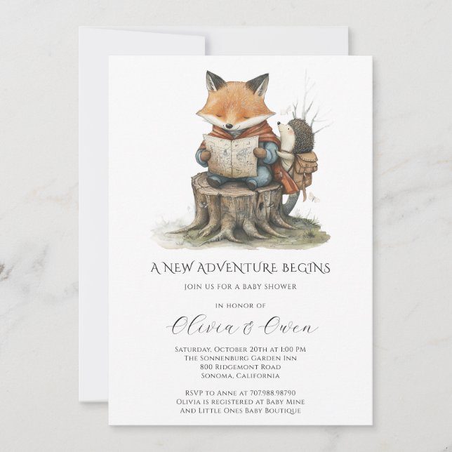 Convites Woodland Adventure Baby Shower (Frente)