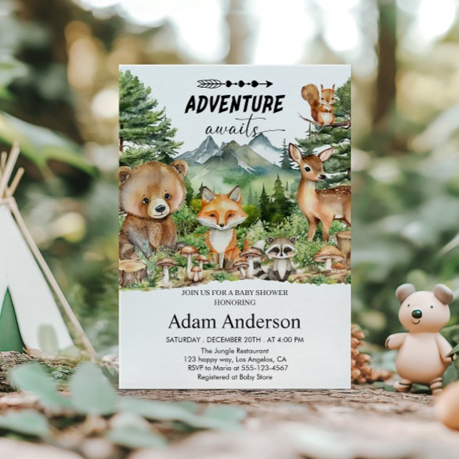 Convites Woodland Adventure Baby Shower Invitation | Forest (Criador carregado)