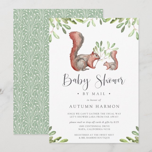 Convites Woodland Amigos Red Squirrel Chá de fraldas por Em (Frente/Verso)