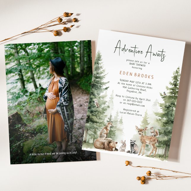 Convites Woodland Animal Adventure Aguarda Foto De Chá (Criador carregado)