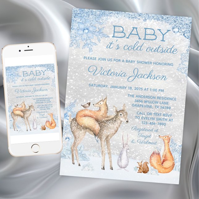Convites Woodland Animal Baby é fria fora do Chá de fraldas (Baby it's cold outside baby shower invitation. Instant download and printed invitations available.)