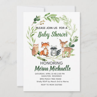 Convites woodland animal  baby shower invitation