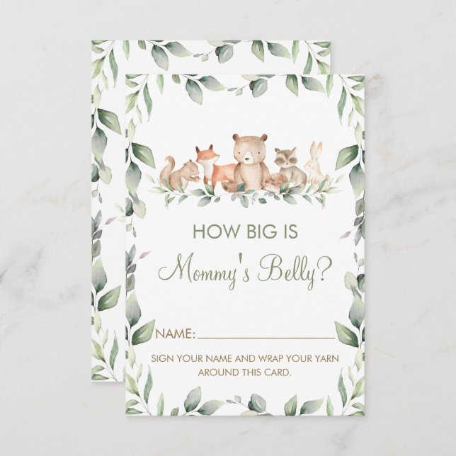 Convites Woodland Animal How Big is Mamãe Belly Game Card (Frente/Verso)