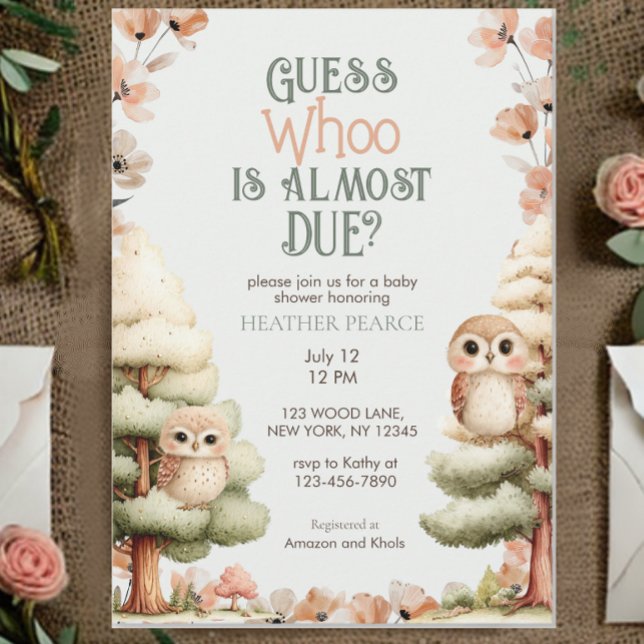 Convites Woodland Animal Owl Baby Shower (Criador carregado)
