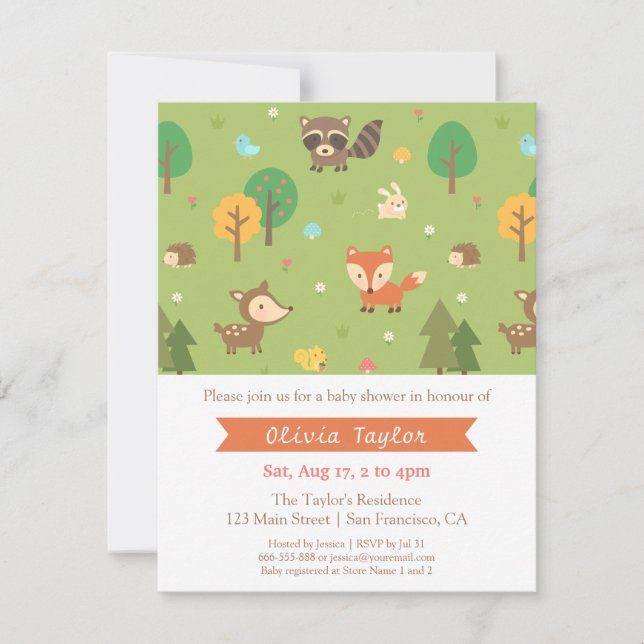 Convites Woodland Animal Pattern Baby Shower (Frente)