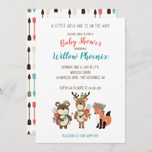 Convites Woodland Animal Tribal Boho Chá de fraldas Invite