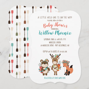 Convites Woodland Animal Tribal Boho Chá de fraldas Invite