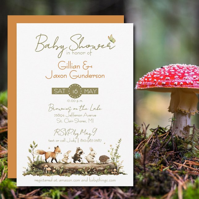 Convites Woodland Animals Baby Shower (Simply charming woodland animals in the forest baby shower invitation.)
