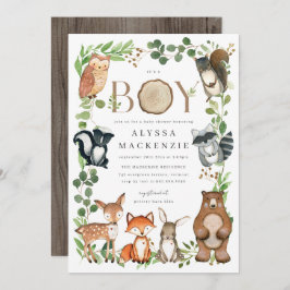 Convites Woodland Animals Baby Shower Invitation