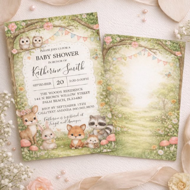 Convites Woodland Animals Baby Shower Invitation Background (Criador carregado)