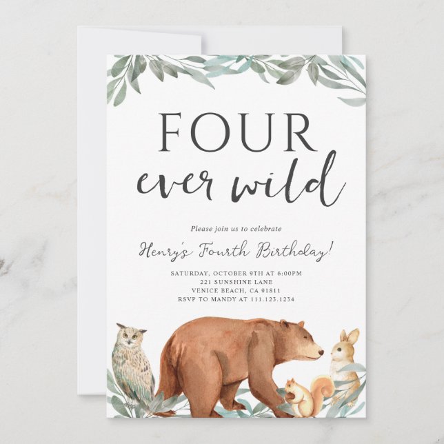 Convites Woodland Animals Forest Birthday Party Invitation (Frente)