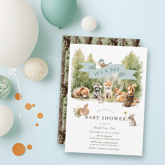 Convites Woodland Animals Forest Boy Baby Shower