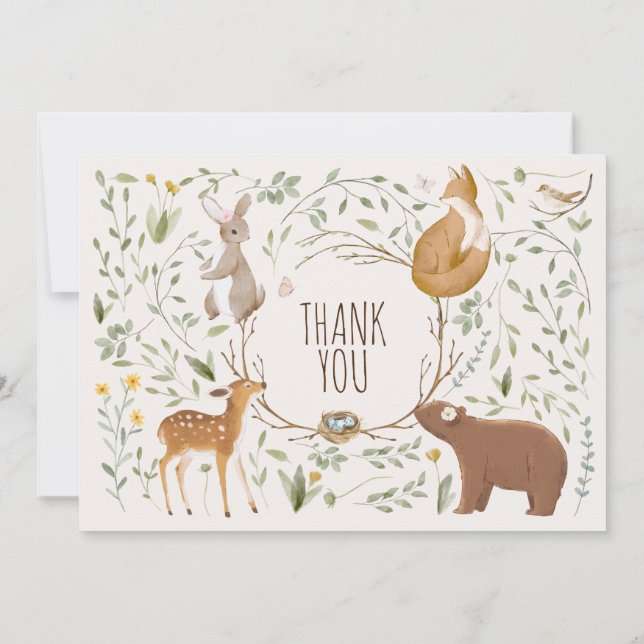 Convites Woodland Animals Forest Friends Baby Shower (Verso)