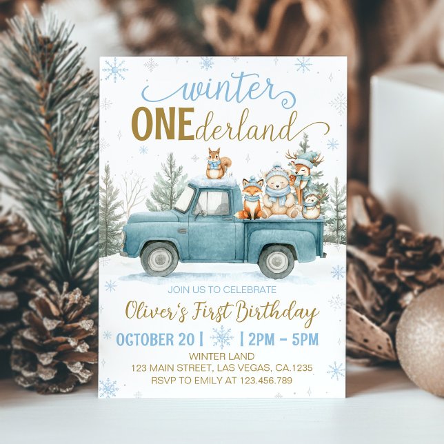 Convites Woodland Animals Winter Onederland 1st Birthday In (Criador carregado)