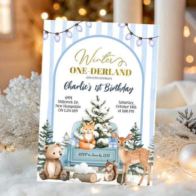 Convites Woodland Animals Winter Onederland First Birthday (Criador carregado)