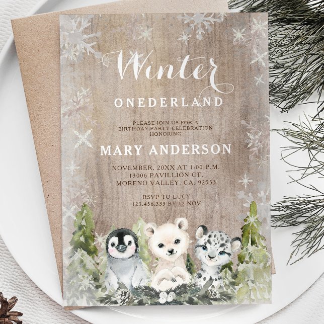 Convites Woodland Artic Animal Winter Onederland Birday (Criador carregado)